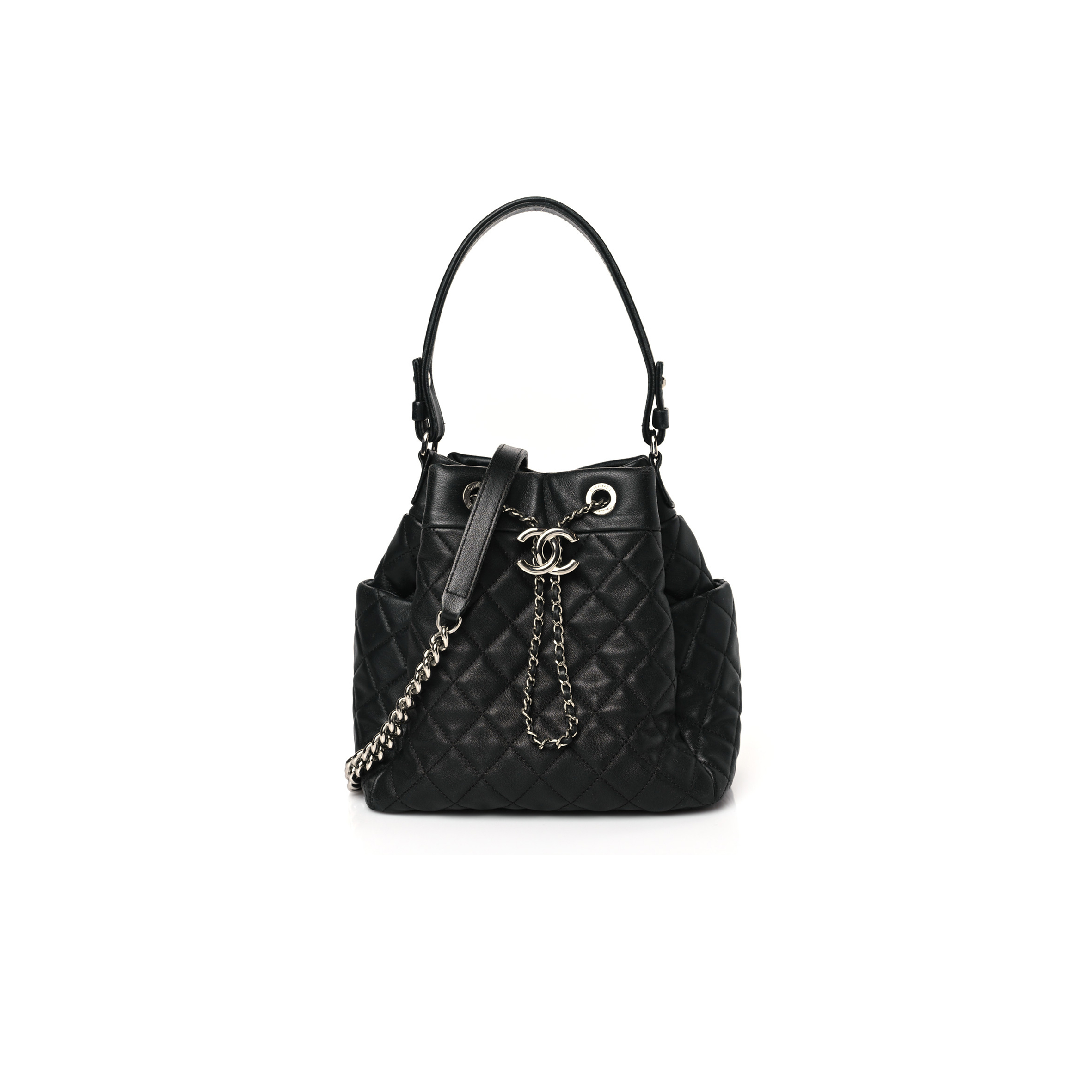 Ch*el lambskin quilted cc chain bucket bag black (27*26*17cm)